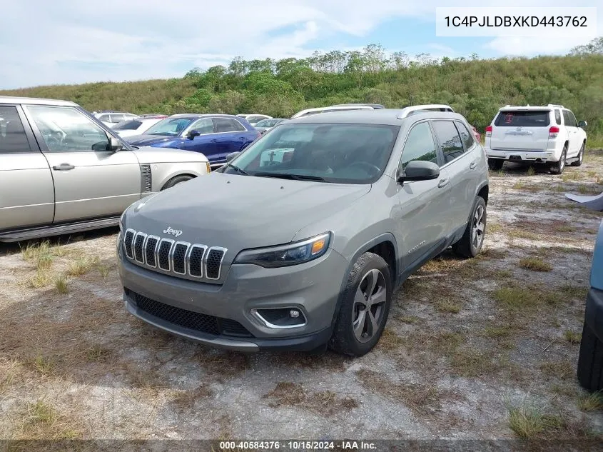 2019 Jeep Cherokee Limited Fwd VIN: 1C4PJLDBXKD443762 Lot: 40584376