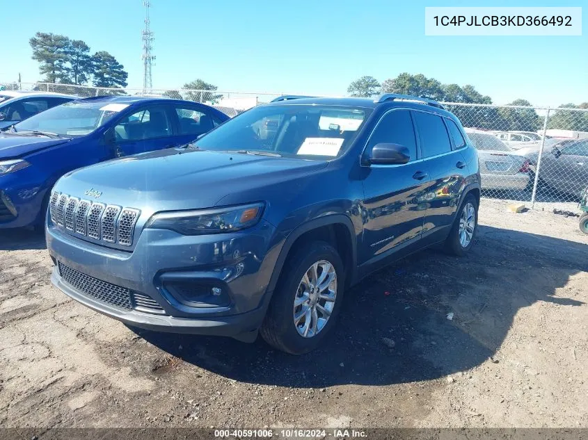 2019 Jeep Cherokee Latitude Fwd VIN: 1C4PJLCB3KD366492 Lot: 40591006