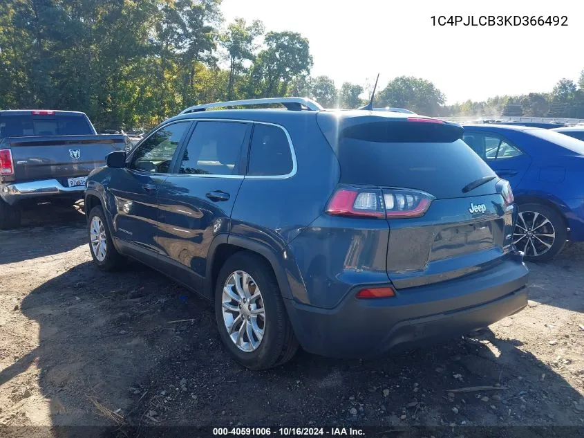 2019 Jeep Cherokee Latitude Fwd VIN: 1C4PJLCB3KD366492 Lot: 40591006