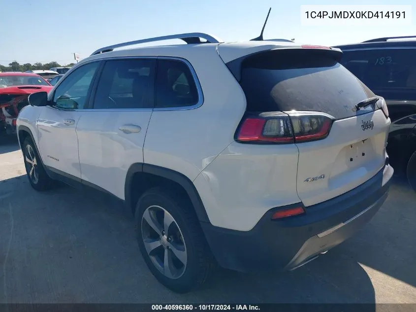 2019 Jeep Cherokee Limited 4X4 VIN: 1C4PJMDX0KD414191 Lot: 40596360