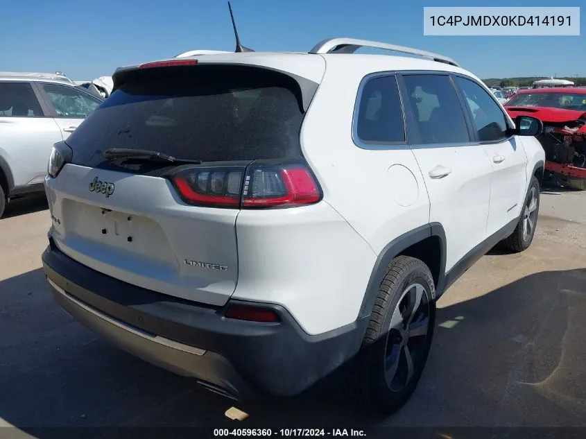 2019 Jeep Cherokee Limited 4X4 VIN: 1C4PJMDX0KD414191 Lot: 40596360