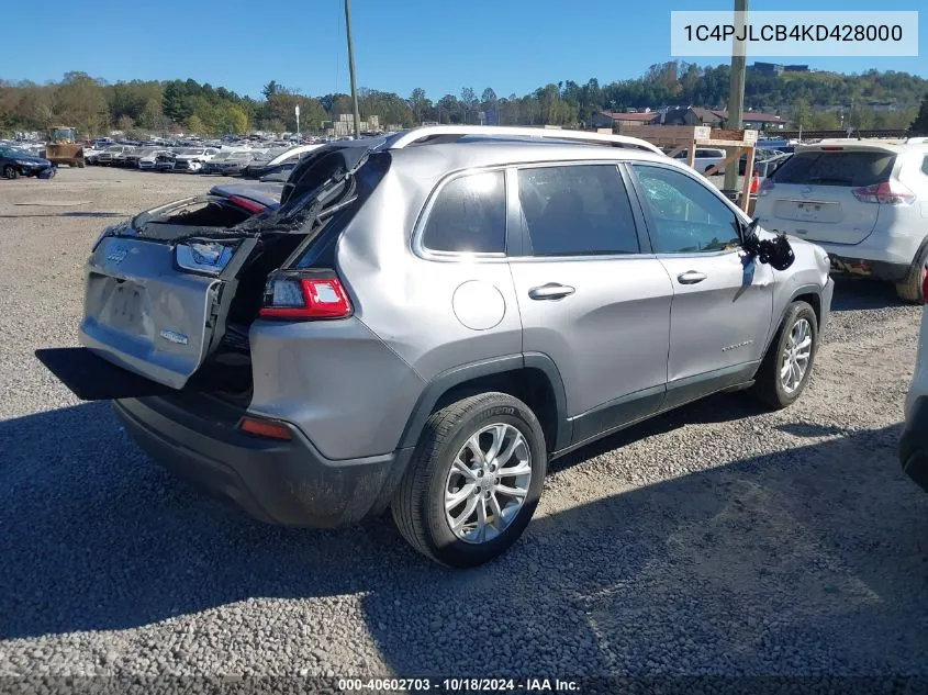 2019 Jeep Cherokee Latitude Fwd VIN: 1C4PJLCB4KD428000 Lot: 40602703