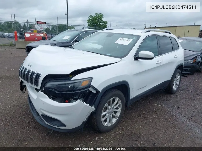 2019 Jeep Cherokee Latitude Fwd VIN: 1C4PJLCB6KD474511 Lot: 40604036