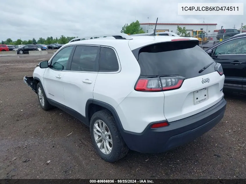 2019 Jeep Cherokee Latitude Fwd VIN: 1C4PJLCB6KD474511 Lot: 40604036