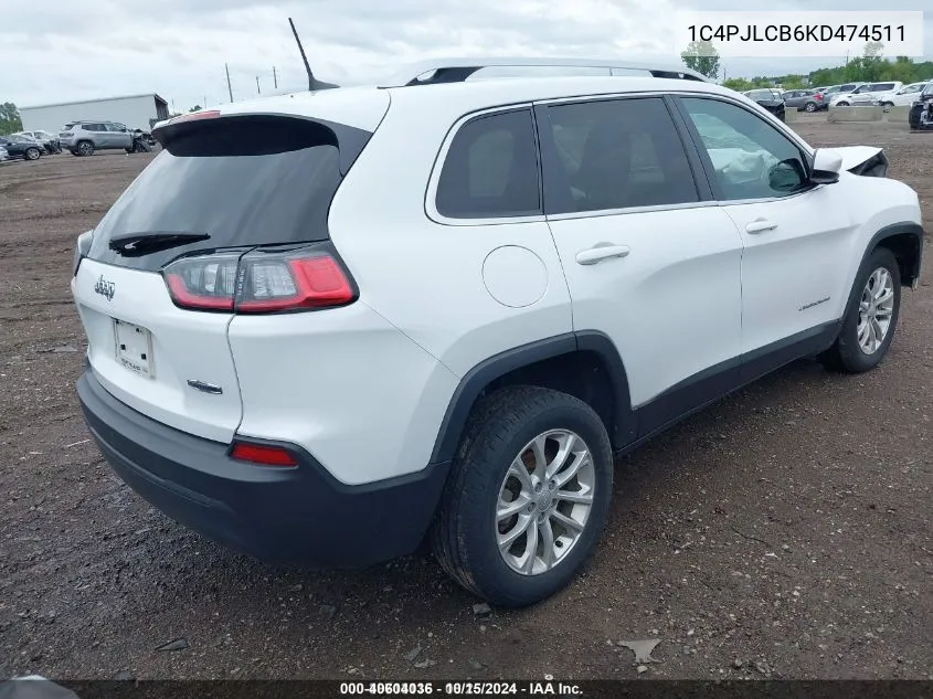 2019 Jeep Cherokee Latitude Fwd VIN: 1C4PJLCB6KD474511 Lot: 40604036