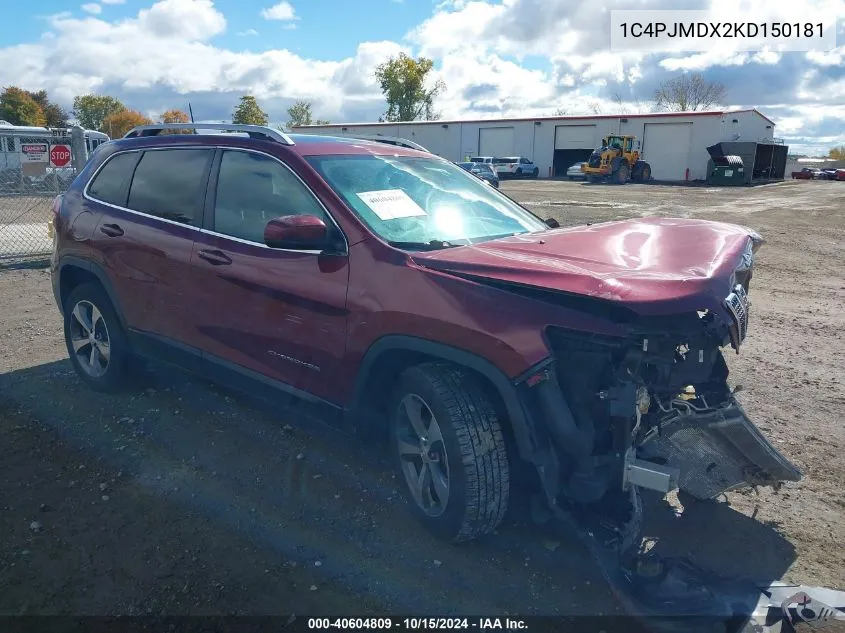 2019 Jeep Cherokee Limited 4X4 VIN: 1C4PJMDX2KD150181 Lot: 40604809