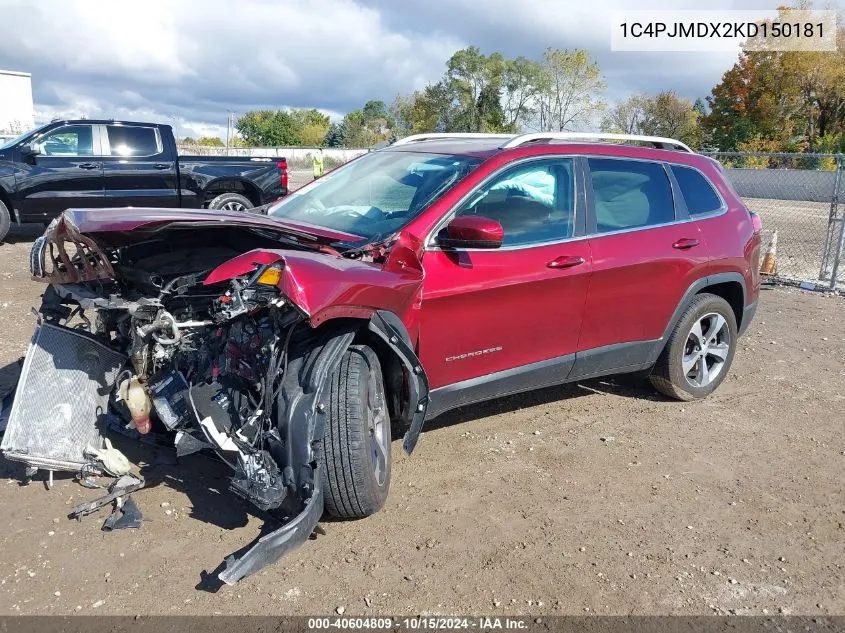 2019 Jeep Cherokee Limited 4X4 VIN: 1C4PJMDX2KD150181 Lot: 40604809