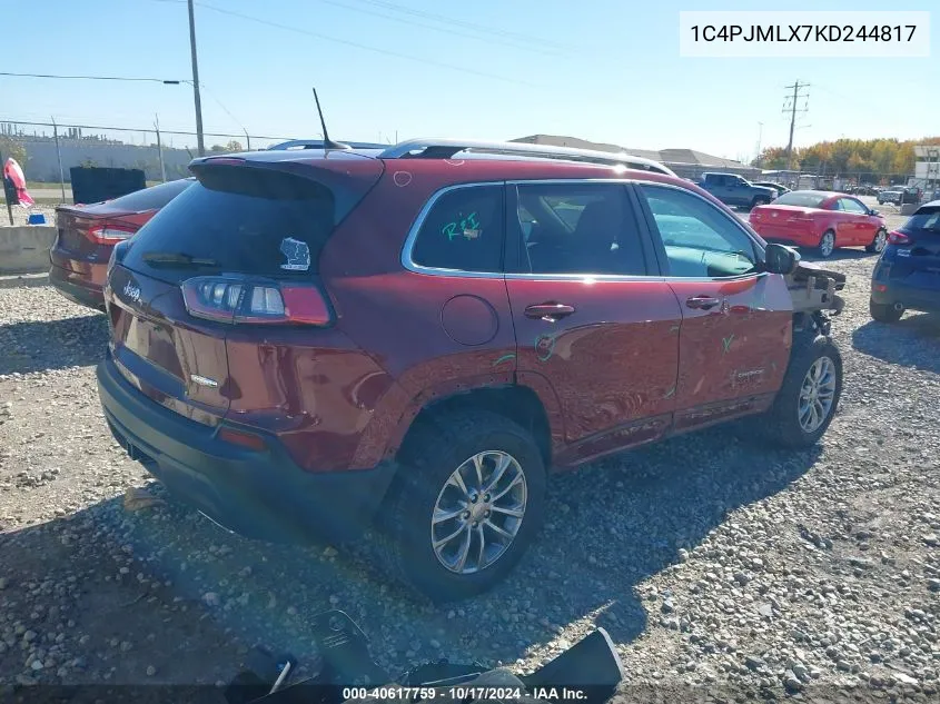 2019 Jeep Cherokee Latitude Plus VIN: 1C4PJMLX7KD244817 Lot: 40617759