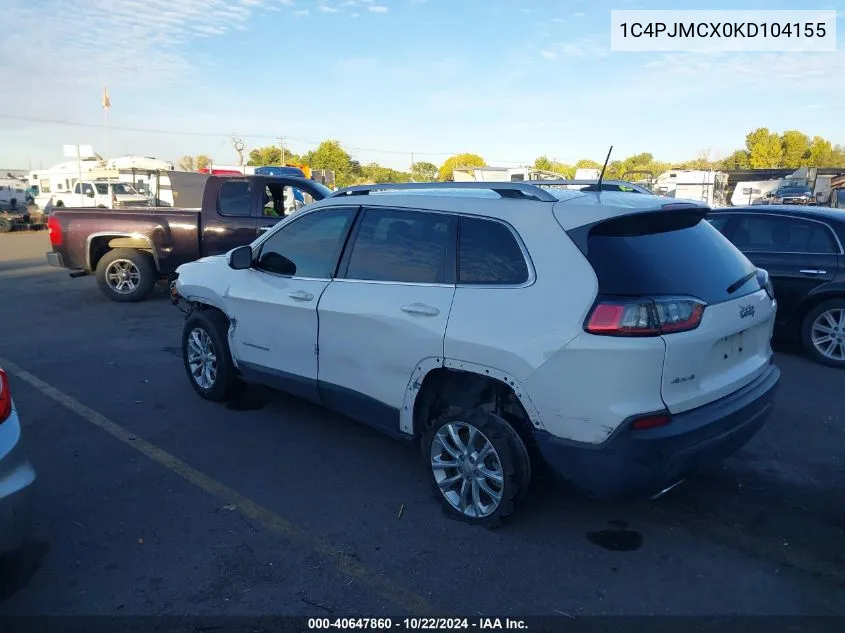 2019 Jeep Cherokee Latitude 4X4 VIN: 1C4PJMCX0KD104155 Lot: 40647860