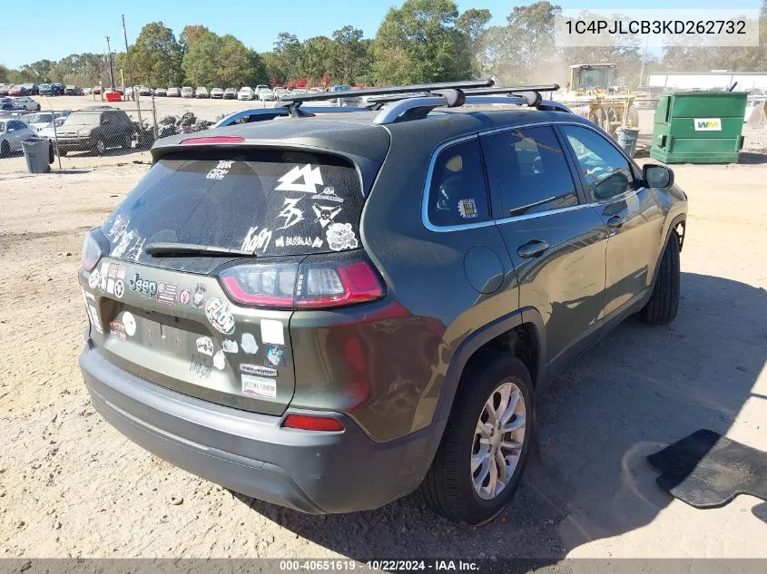 2019 Jeep Cherokee Latitude Fwd VIN: 1C4PJLCB3KD262732 Lot: 40651619