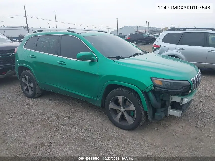 2019 Jeep Cherokee Limited 4X4 VIN: 1C4PJMDX3KD107548 Lot: 40669590