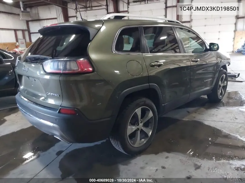 2019 Jeep Cherokee Limited 4X4 VIN: 1C4PJMDX3KD198501 Lot: 40689028