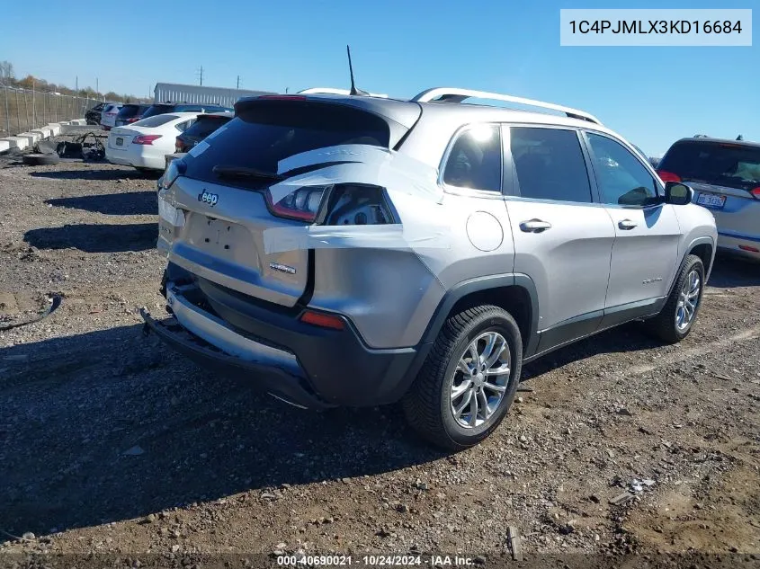 1C4PJMLX3KD16684 2019 Jeep Cherokee Latitude Plus 4X4