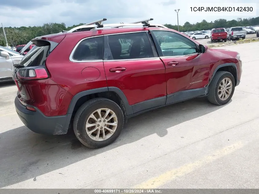 2019 Jeep Cherokee Latitude 4X4 VIN: 1C4PJMCB4KD142430 Lot: 40699171