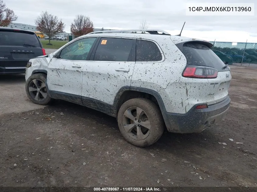 2019 Jeep Cherokee Limited 4X4 VIN: 1C4PJMDX6KD113960 Lot: 40789067