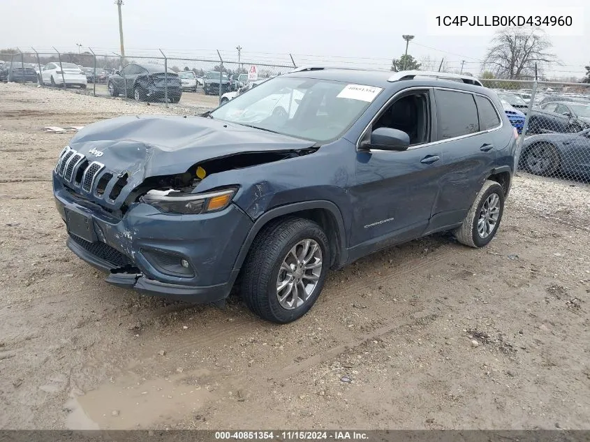 2019 Jeep Cherokee Latitude Plus Fwd VIN: 1C4PJLLB0KD434960 Lot: 40851354