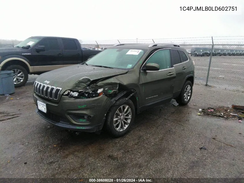 2020 Jeep Cherokee Latitude Plus 4X4 VIN: 1C4PJMLB0LD602751 Lot: 38608028