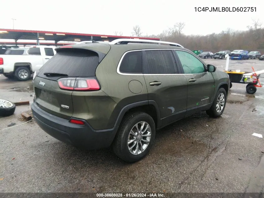 2020 Jeep Cherokee Latitude Plus 4X4 VIN: 1C4PJMLB0LD602751 Lot: 38608028