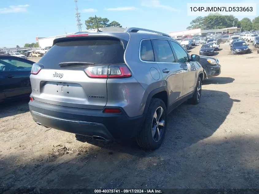 2020 Jeep Cherokee Limited 4X4 VIN: 1C4PJMDN7LD533663 Lot: 40375741