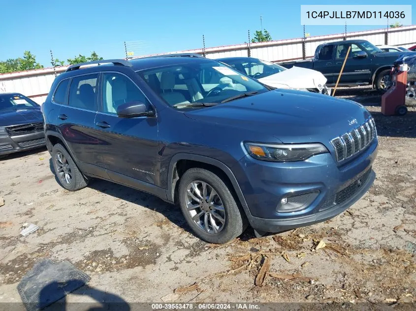 2021 Jeep Cherokee Latitude Plus Fwd VIN: 1C4PJLLB7MD114036 Lot: 39553478