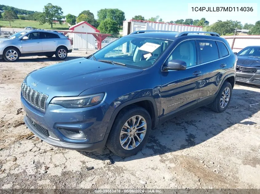 2021 Jeep Cherokee Latitude Plus Fwd VIN: 1C4PJLLB7MD114036 Lot: 39553478