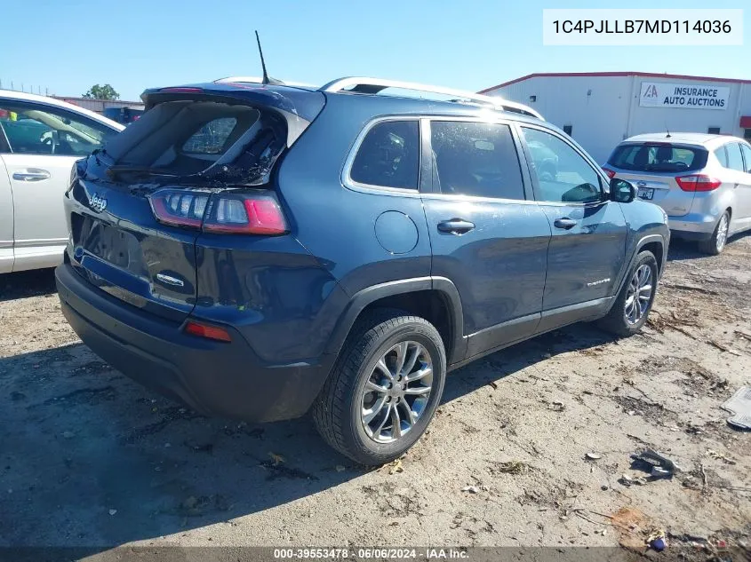 2021 Jeep Cherokee Latitude Plus Fwd VIN: 1C4PJLLB7MD114036 Lot: 39553478