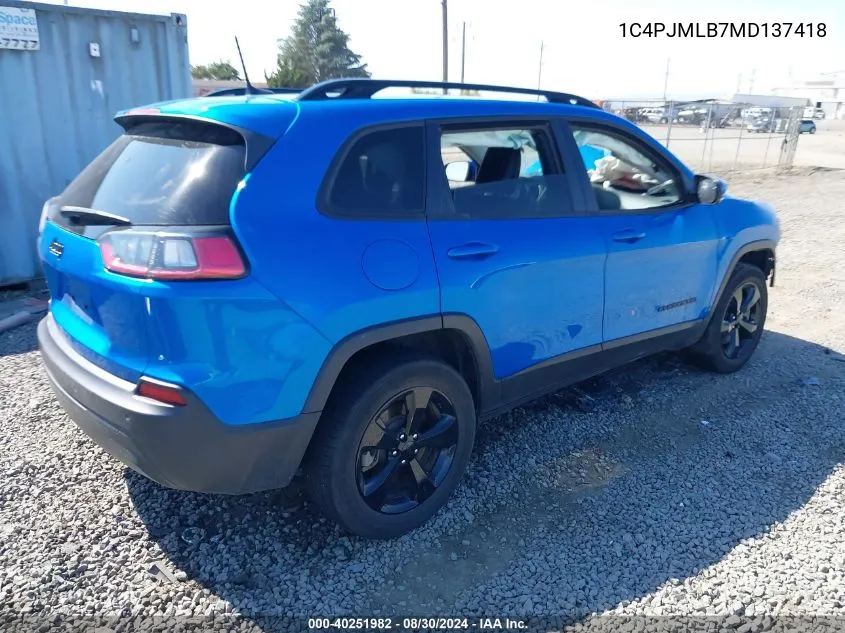 2021 Jeep Cherokee Altitude 4X4 VIN: 1C4PJMLB7MD137418 Lot: 40251982