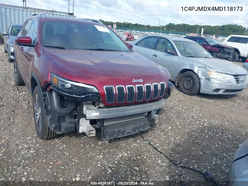 2021 Jeep Cherokee Limited 4X4 VIN: 1C4PJMDX4MD118173 Lot: 40361877