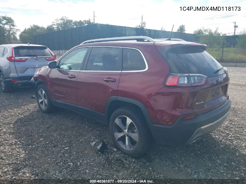 2021 Jeep Cherokee Limited 4X4 VIN: 1C4PJMDX4MD118173 Lot: 40361877