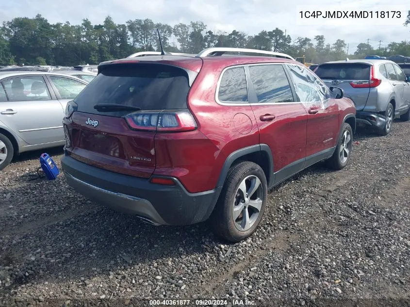 2021 Jeep Cherokee Limited 4X4 VIN: 1C4PJMDX4MD118173 Lot: 40361877