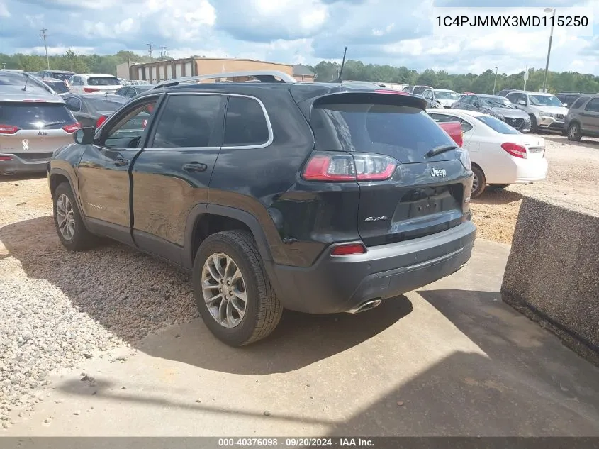 2021 Jeep Cherokee Latitude Lux 4X4 VIN: 1C4PJMMX3MD115250 Lot: 40376098