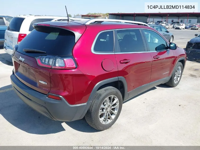 2021 Jeep Cherokee Latitude Plus Fwd VIN: 1C4PJLLB2MD114834 Lot: 40593684