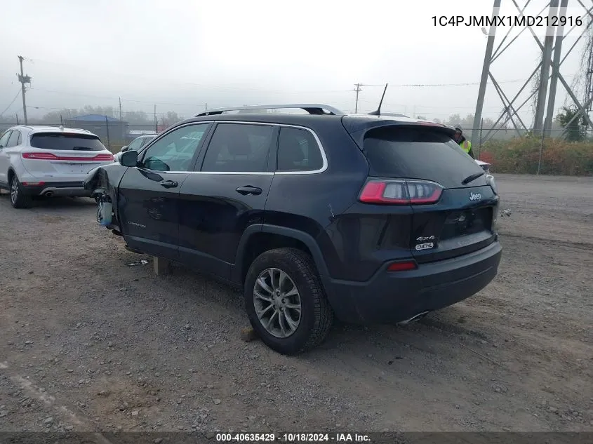 2021 Jeep Cherokee Latitude Lux 4X4 VIN: 1C4PJMMX1MD212916 Lot: 40635429