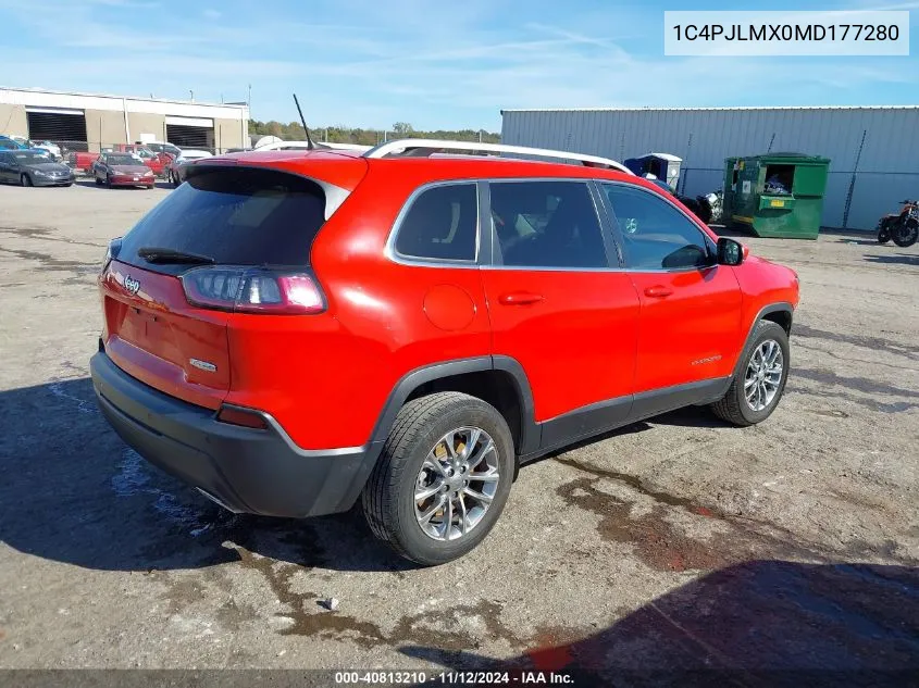 1C4PJLMX0MD177280 2021 Jeep Cherokee Latitude Lux Fwd