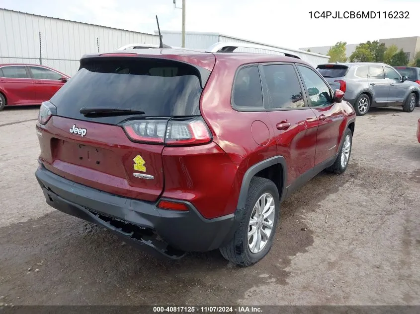 2021 Jeep Cherokee Latitude Fwd VIN: 1C4PJLCB6MD116232 Lot: 40817125