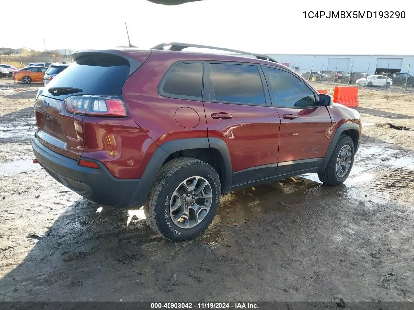 2021 Jeep Cherokee Trailhawk 4X4 VIN: 1C4PJMBX5MD193290 Lot: 40903042