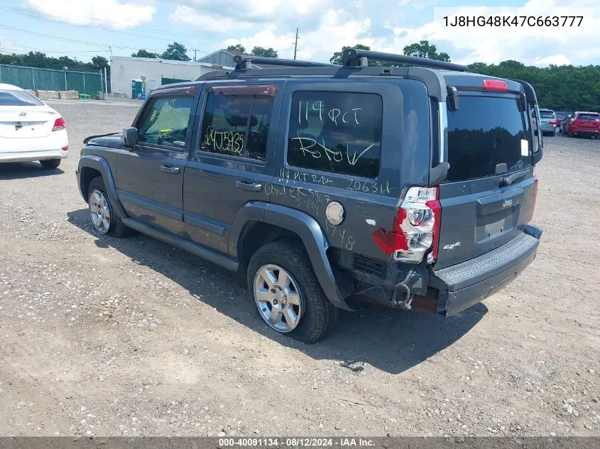 2007 Jeep Commander Sport VIN: 1J8HG48K47C663777 Lot: 40091134