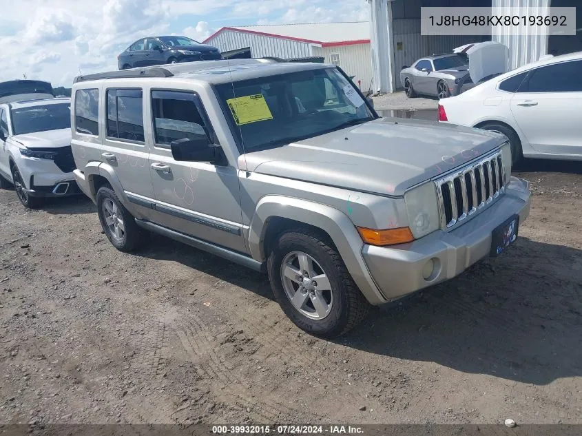 2008 Jeep Commander Sport VIN: 1J8HG48KX8C193692 Lot: 39932015