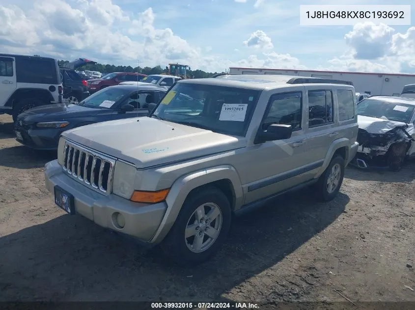 2008 Jeep Commander Sport VIN: 1J8HG48KX8C193692 Lot: 39932015