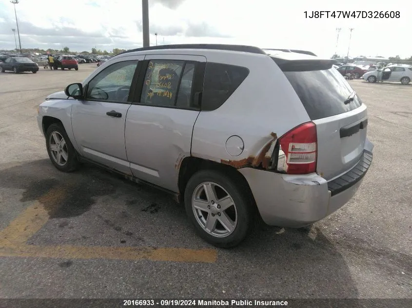 2007 Jeep Compass Sport VIN: 1J8FT47W47D326608 Lot: 20166933