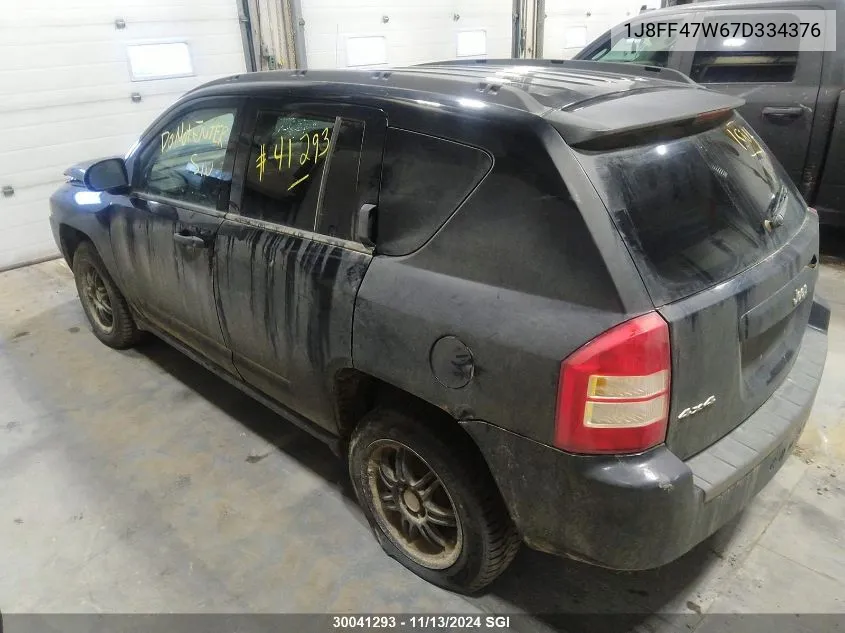 2007 Jeep Compass VIN: 1J8FF47W67D334376 Lot: 30041293