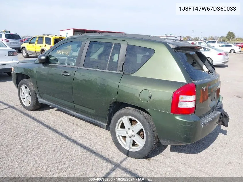 2007 Jeep Compass Sport VIN: 1J8FT47W67D360033 Lot: 40695285