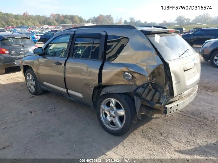 2007 Jeep Compass Limited VIN: 1J8FF57W07D316574 Lot: 40730602