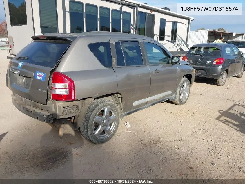 2007 Jeep Compass Limited VIN: 1J8FF57W07D316574 Lot: 40730602