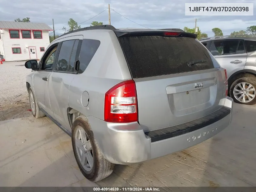 2007 Jeep Compass Sport VIN: 1J8FT47W37D200398 Lot: 40914539