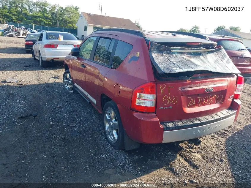 2008 Jeep Compass Limited VIN: 1J8FF57W08D602037 Lot: 40036963