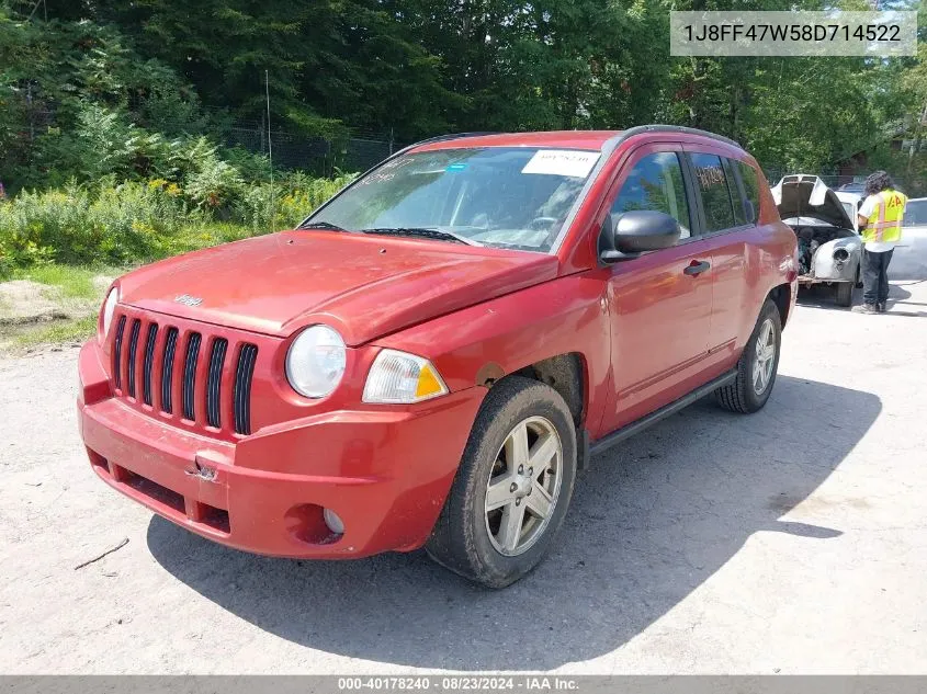 2008 Jeep Compass Sport VIN: 1J8FF47W58D714522 Lot: 40178240