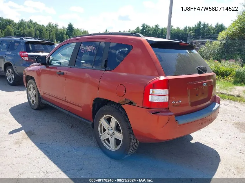 2008 Jeep Compass Sport VIN: 1J8FF47W58D714522 Lot: 40178240