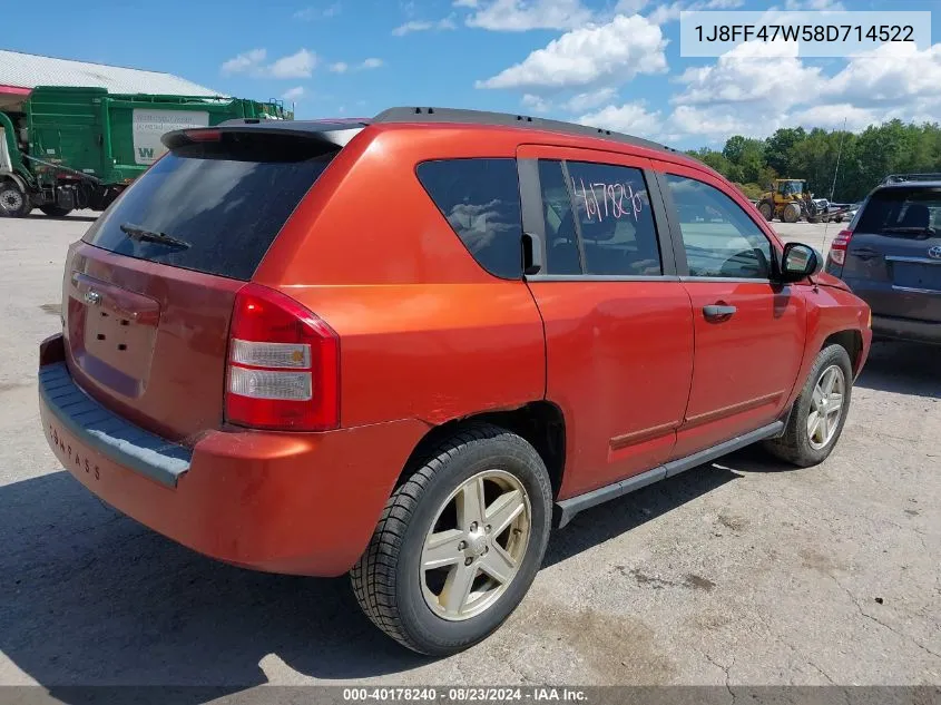 2008 Jeep Compass Sport VIN: 1J8FF47W58D714522 Lot: 40178240