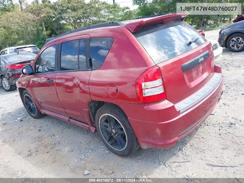 2008 Jeep Compass Sport VIN: 1J8FT47W48D760027 Lot: 40316872